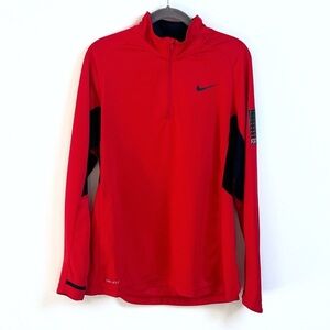 Nike Dri Fit Men’s 1/4 Zip Pullover Long Sleeve Top Solid Red Black Medium
